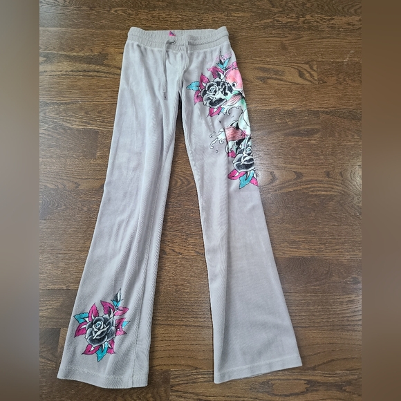 Ed Hardy Pants - Vintage Ed Hardy Women's Velour Track Pants Sz.XS